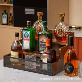 木质铁艺结合红酒架威士忌台面收纳架多层洋酒置物架酒柜