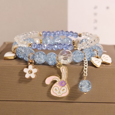 Corea del Sur fresco lindo conejo chica pulsera en línea celebridad niña flor caliente cristal pulsera chica novias pulsera