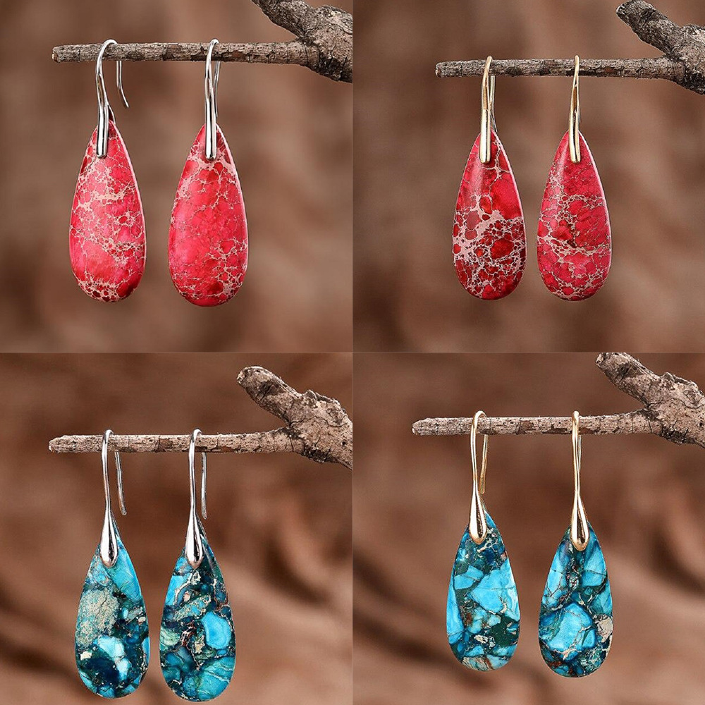 1 Pair Simple Style Water Droplets Inlay Agate Natural Stone Drop Earrings display picture 1