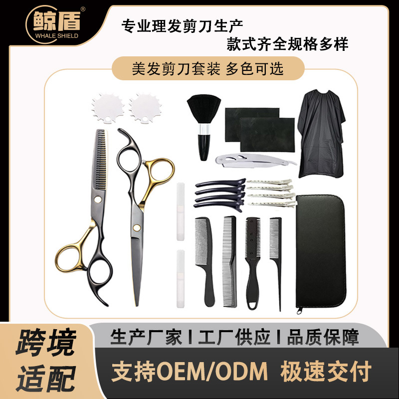Set de tijeras de corte de pelo de acero inoxidable de 6 pulgadas afiladas tijeras de dientes planas combinación de herramientas de peluquería de salón doméstico al por mayor transfronterizo