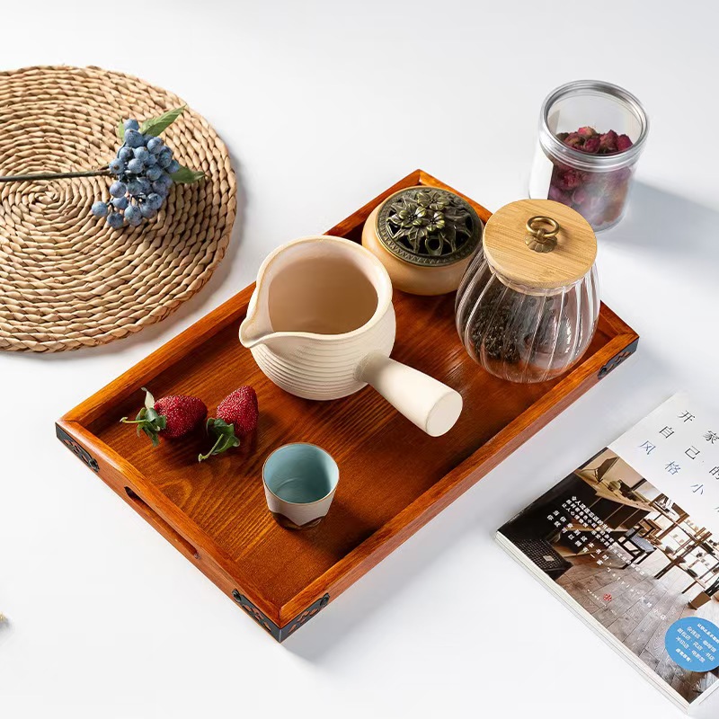 Bandeja portátil rectangular chino de madera maciza, bandeja de comedor de madera para el hogar del hotel, bandeja de té seco para el hogar, bandeja de caramelo