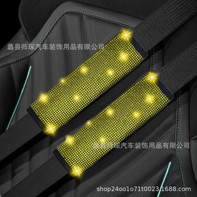Dazzling Diamond-Studded Rhinestone Full | Seat belt shoulder pad - lemon-yellow-pair-2517