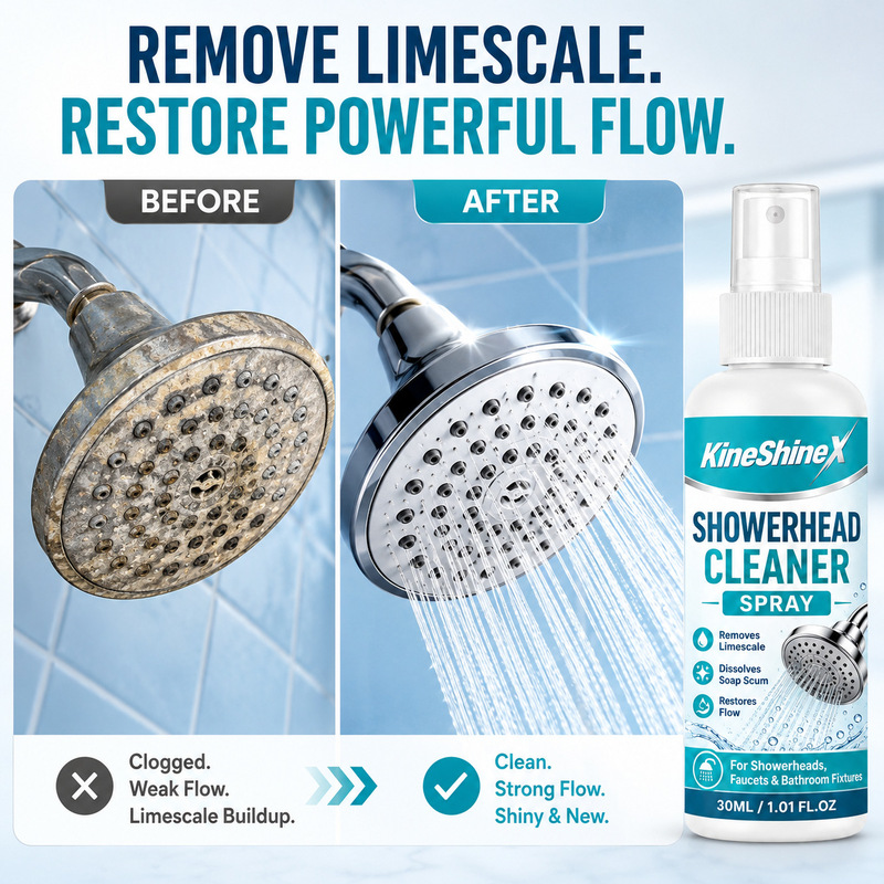KineShineX Bathroom Shower Cleaner Spray deeply dissolves scale and cleans soap residue from shower outlets KineShineX Bathroom Shower Cleaner Spray deeply dissolves scale and cleans soap residue from shower outlets