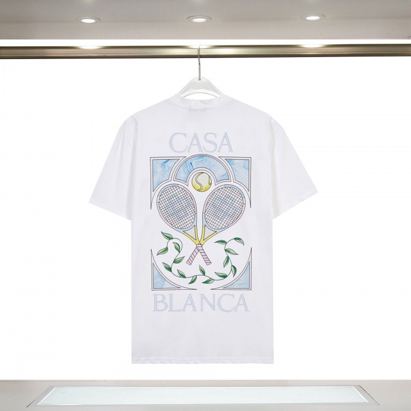 国境を越えた貿易カサブランカ春夏新作カラーメッシュプリントCASAユニセックス半袖Tシャツ|undefined