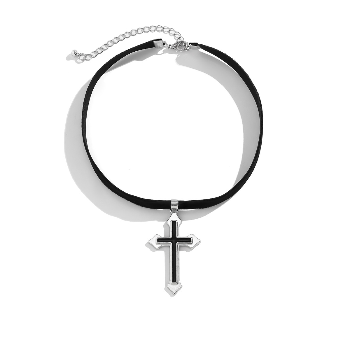 Sieraden Temperament Zoet Koel Zwart Fluwelen Kraag Minimalistisch Kruis Ketting Choker_voghion.com