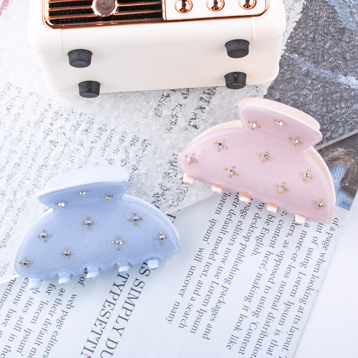 Diamond steel ball acetic acid gold powder November new regular grab clip simple clip yiwu accessories fresh and sweet