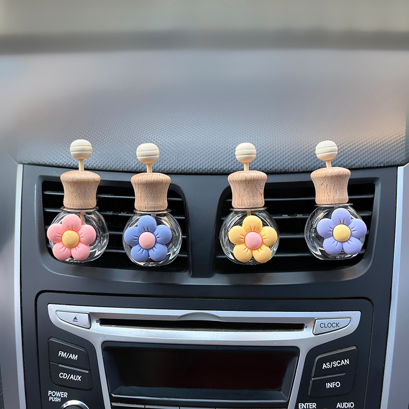 Botella de salida de aire de aromaterapia de coche, botella vacía de perfume, botella volátil, decoración de aire acondicionado, letra de coche de dibujos animados lindo blanco