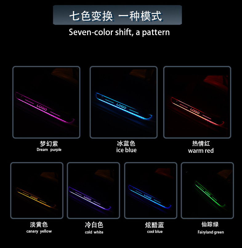 Car Door Welcome Pedal with Lighted Threshold Strip, No Wiring Required, Car Ambient Lighting, Interior Modification Led Flowing Breathing Light