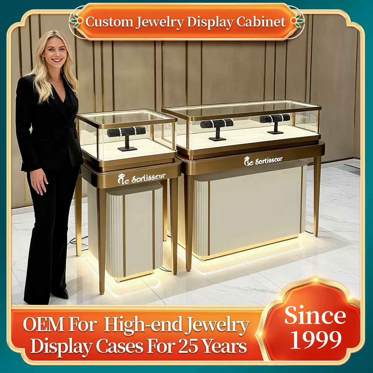 摩洛哥高端珠宝展示柜展示柜台定制轻奢高级感珠宝饰品陈列展示柜