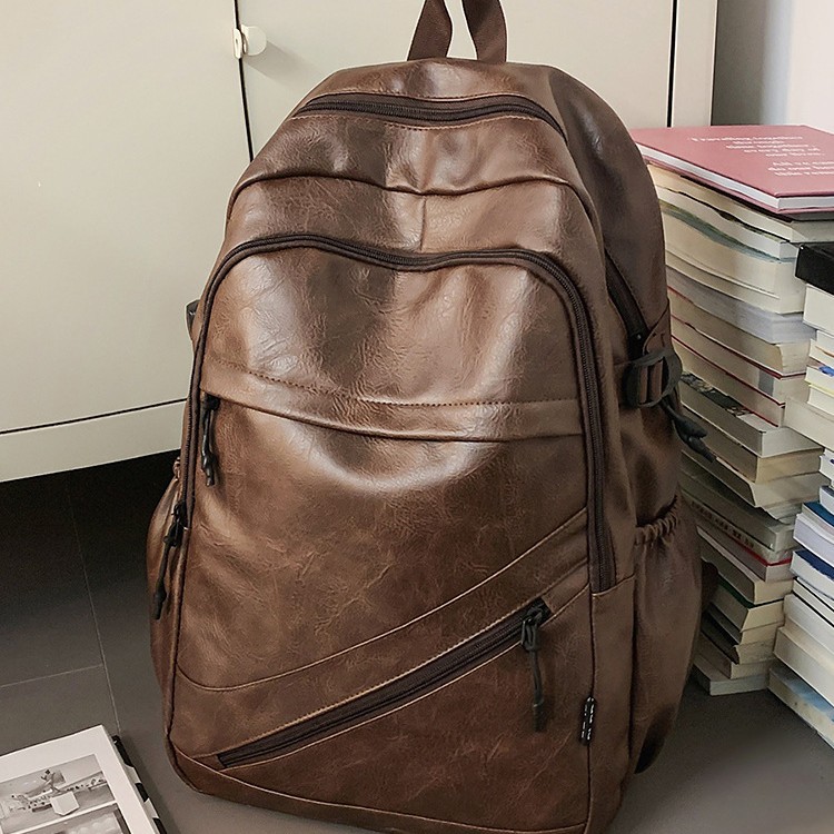 新款商务男士双肩包韩版时尚真皮背包电脑包旅行包大容量书包