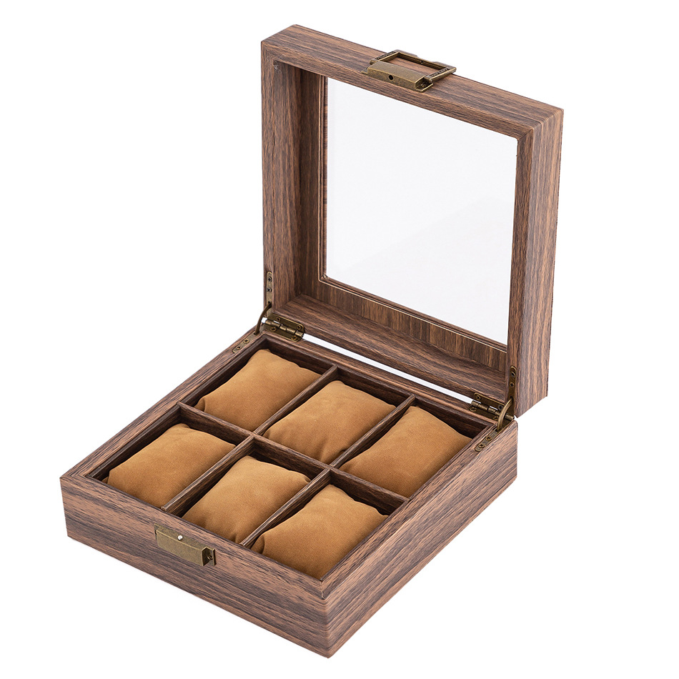 Amazon Venta caliente caja de regalo pu vintage madera grano cuero reloj caja de embalaje caja de colección caja de almacenamiento en stock al por mayor