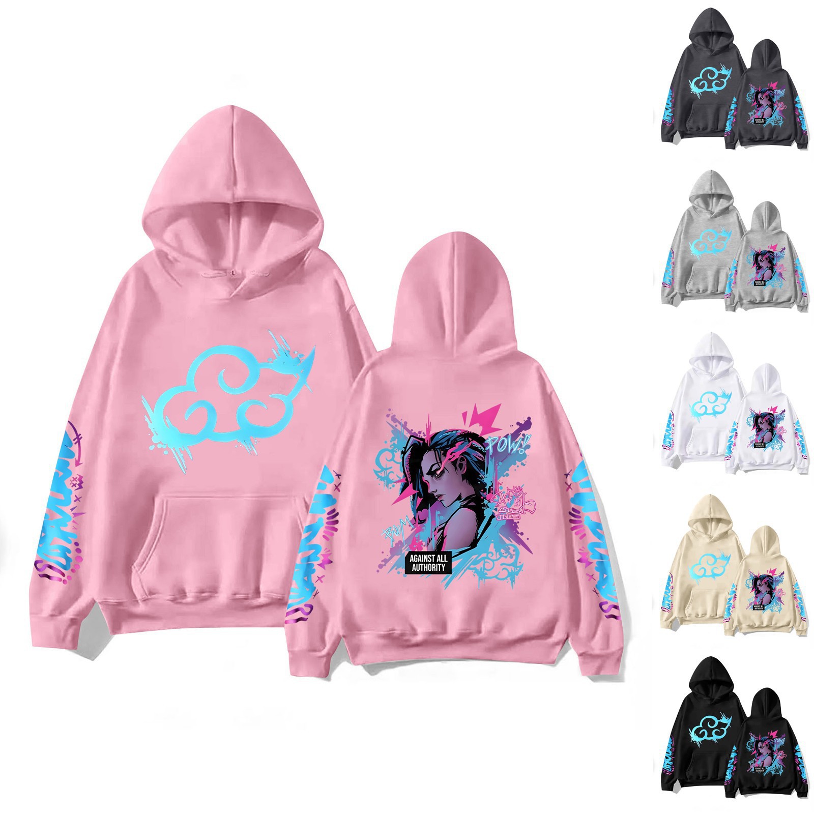 Y2k Arcane Jinx Cute Hooded Anime Print Harajuku Kawaii