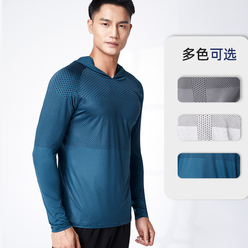 Autumn and winter outdoor fitness running men's basketball football base shirt cationic hooded sweatshirt men's sports long sleeves