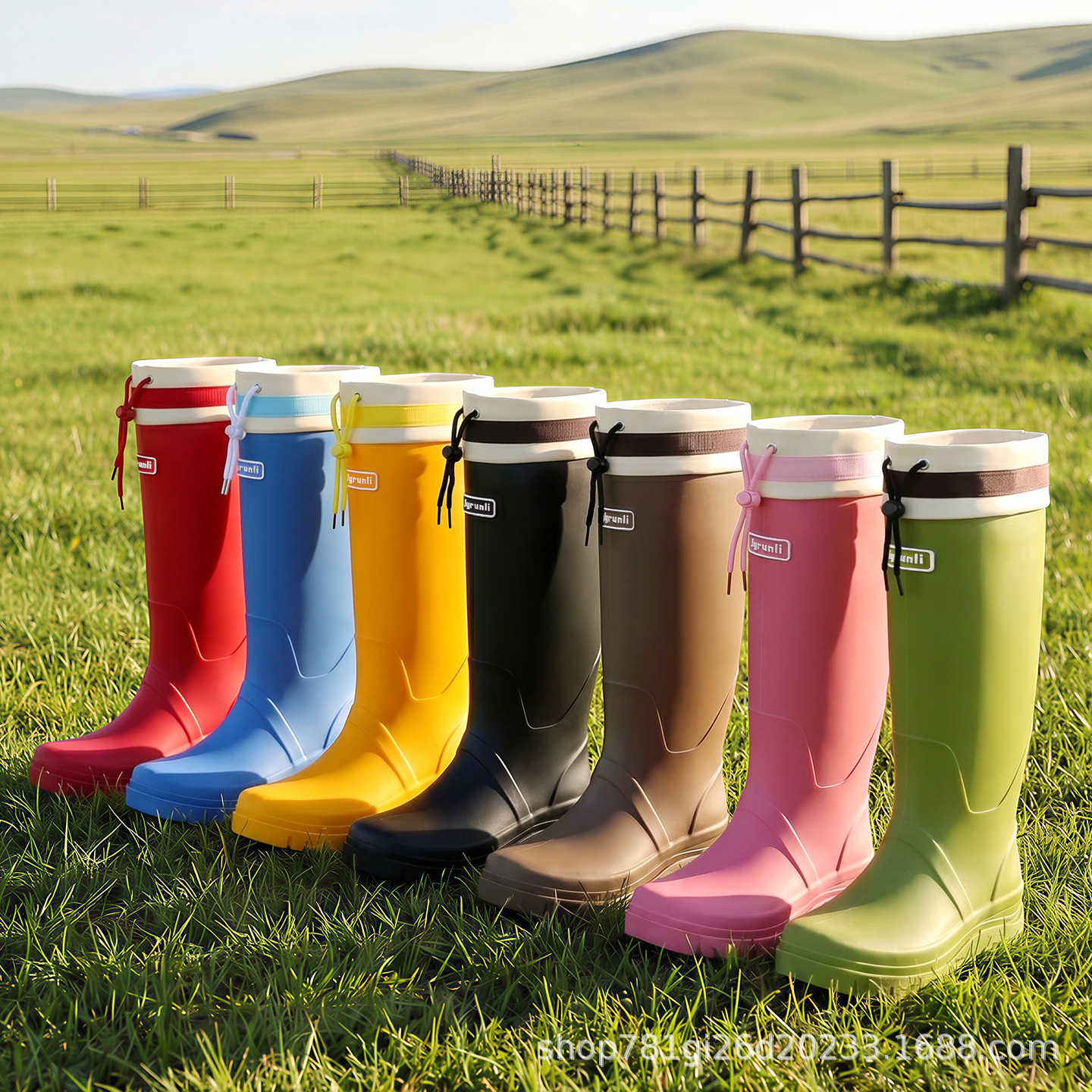 New High-Top Rain Boots for Women, Adult Rain Boots with Drawstrings, Non-Slip, Waterproof, Rainforest Hiking Shoes, Water Shoes, Rubber Shoes