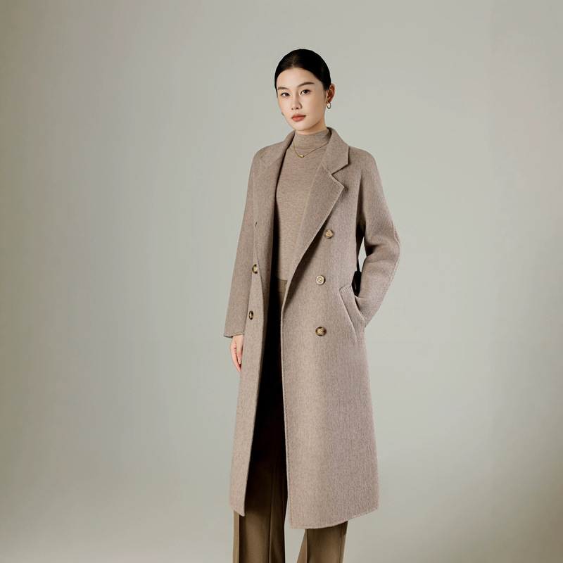 Alashan 30% camel wool coat for women, lace-up woolen coat, mid-length, autumn and winter, double-sided wool, slimming woolen coat Alashan 30% camel wool coat for women, lace-up woolen coat, mid-length, autumn and winter, double-sided wool, slimming woolen coat
