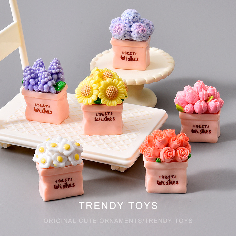新款玫瑰风信子花盆盆栽 娃娃屋手工diy装饰品盲袋配件桌面小摆件