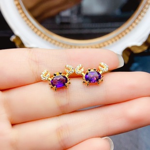 New natural amethyst earrings S925 silver inlaid main stone 5*7mm Joker net red explosions women's jewelry wholesale