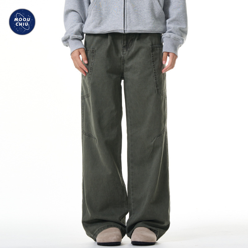 Muqiu Men's Wear ∠ Maillard Vintage Washed High Street Gray Caught Pants Men's and Women's cleanfit Straight Casual Pants Muqiu Men's Wear ∠ Maillard Vintage Washed High Street Gray Caught Pants Men's and Women's cleanfit Straight Casual Pants
