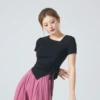 409 side drawstring (black) short-sleeved top