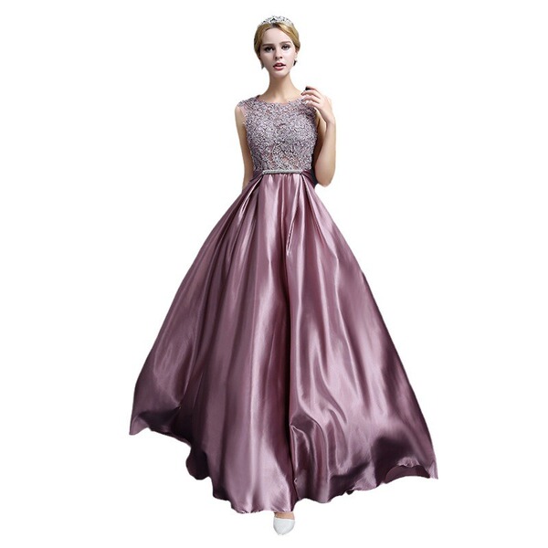 fuchsia long elegant evening dress sleevless