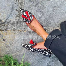 速賣通外貿款2025年春秋新品低跟尖頭40-43長頸鹿紋流蘇休閑單鞋