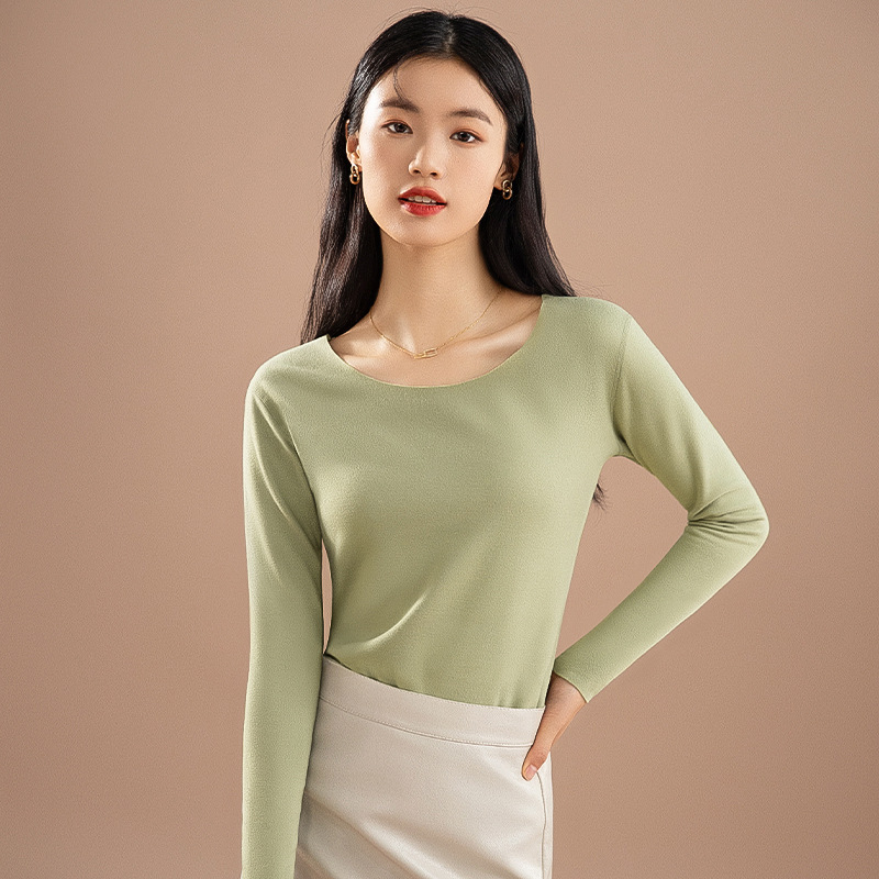 De terciopelo ropa interior térmica sin costuras superior de las mujeres engrosada camisa de fondo de calefacción forrada de lana 2023 Otoño e Invierno ropa térmica de Otoño de las mujeres