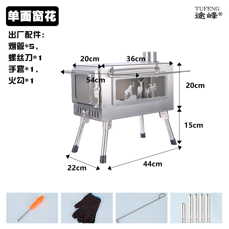 Estufa de leña portátil plegable de acero inoxidable para acampar, calentamiento de tiendas de campaña, estufa para exteriores, venta al por mayor.