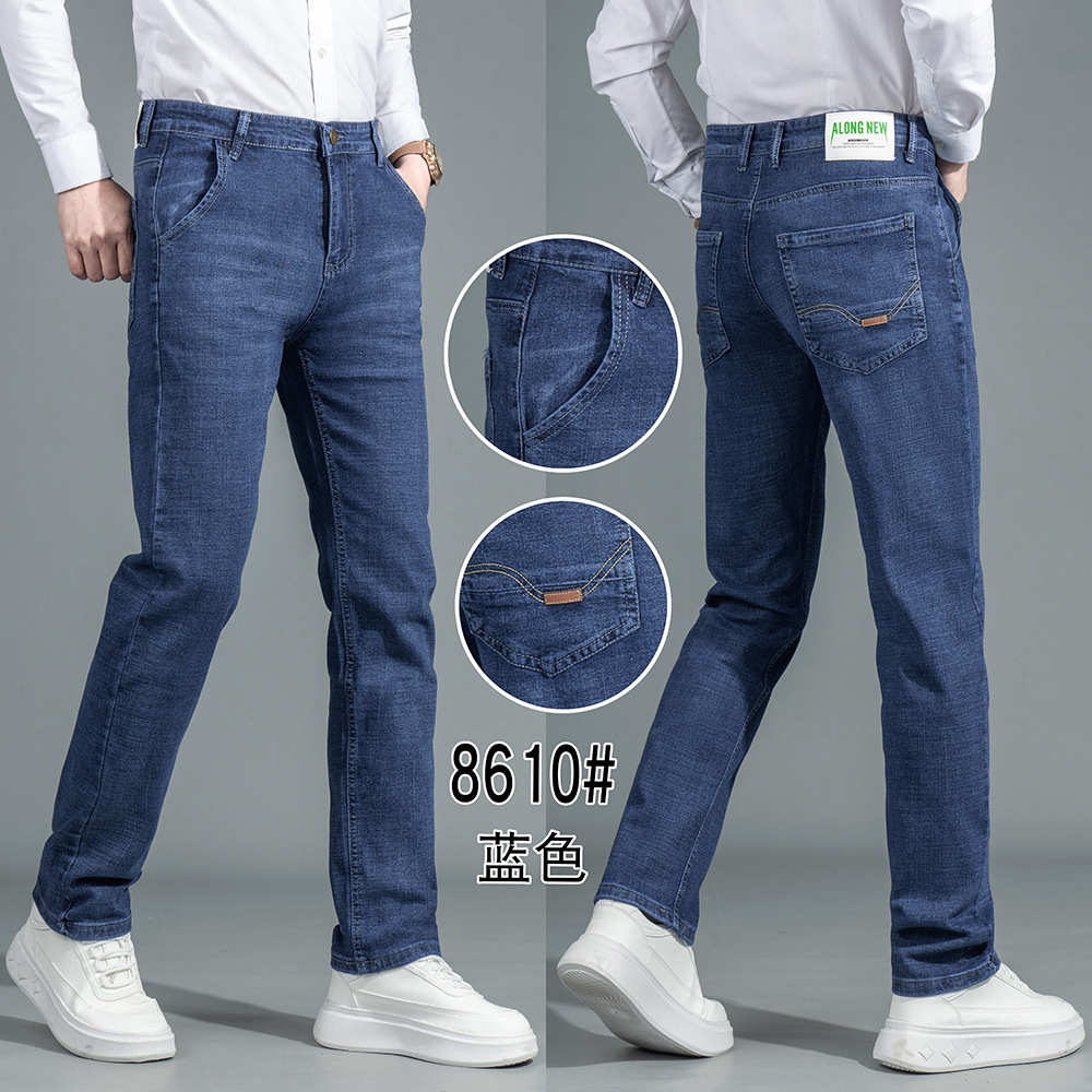Pantalones vaqueros para hombre, forrados, elásticos, corte informal