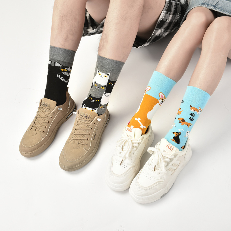 Mo Xiao New Fashion Creative Women's Four Seasons AB Trendy Socks Cartoon Jacquard Long Tube Cotton Socks Handmade for Eyes