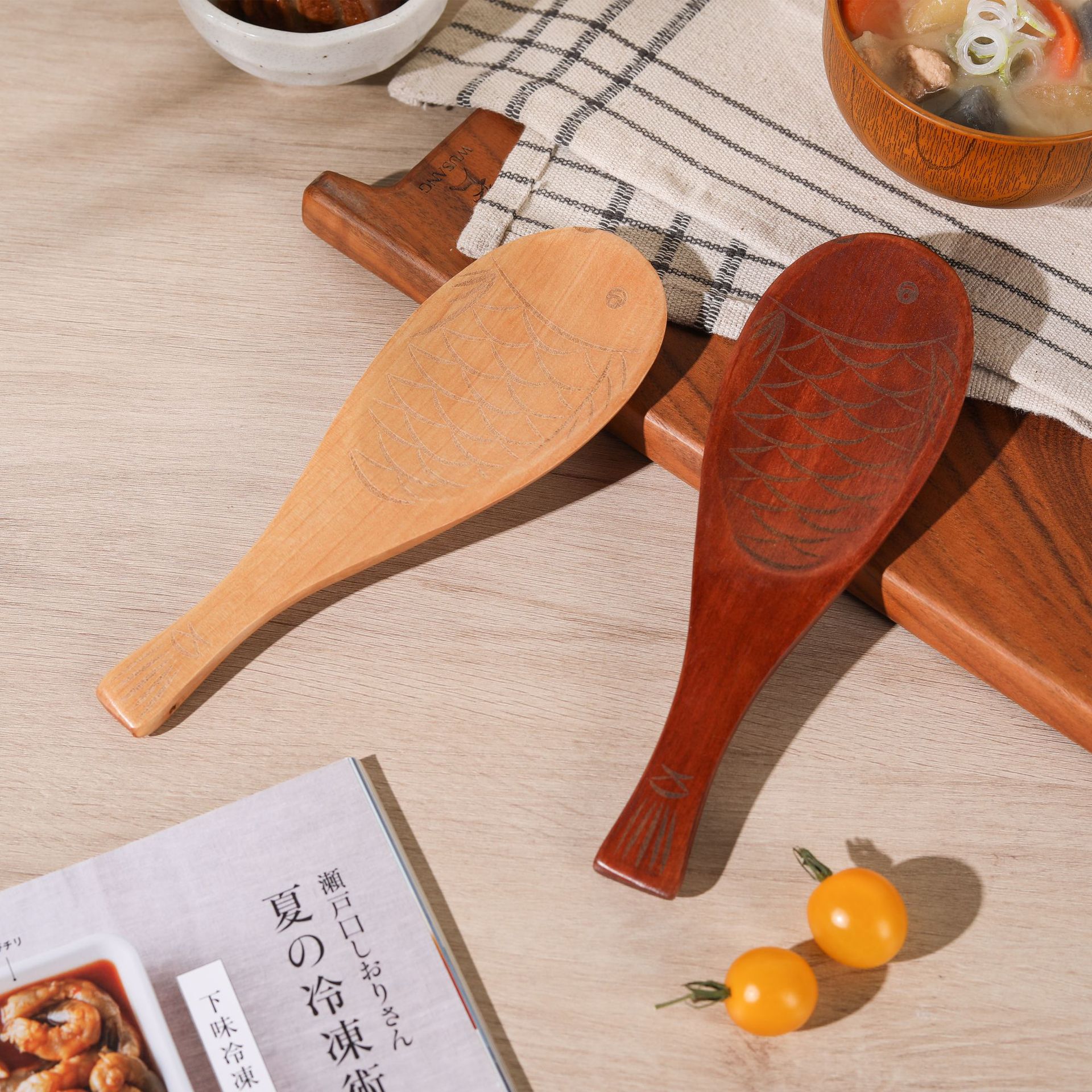 Yfjy japonés y coreano pescado de madera cuchara de arroz japonés creativo hogar cuchara de madera restaurante suministros de cocina al por mayor