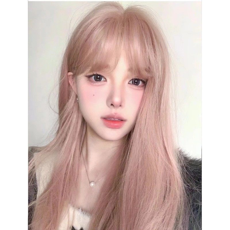 小圆午夜巴黎假发灰粉色仿真发网红款日常长直发粉色自然全头套女|undefined