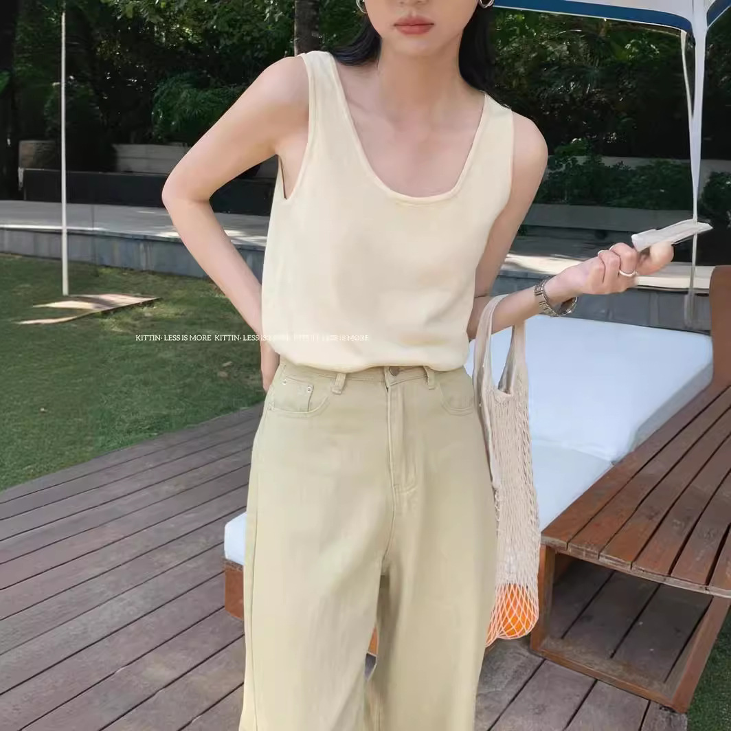 Verano perezoso chaleco de color sólido basado en la combinación de chalecos sueltos para cubrir el pecho camiseta sin mangas para mujeres