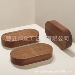 シンプルな楕円形の胡桃の木の置物のテーブルの棚の実木の手は台の車の中でコンソールの装飾の台を展示します。