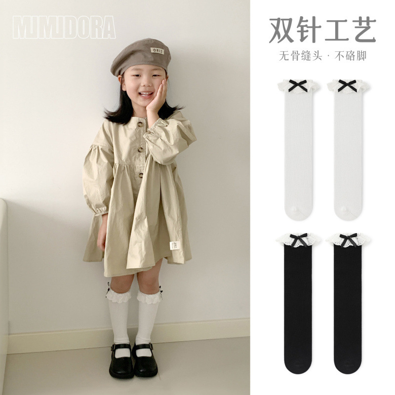 Lace cute autumn children's knee socks with bow
