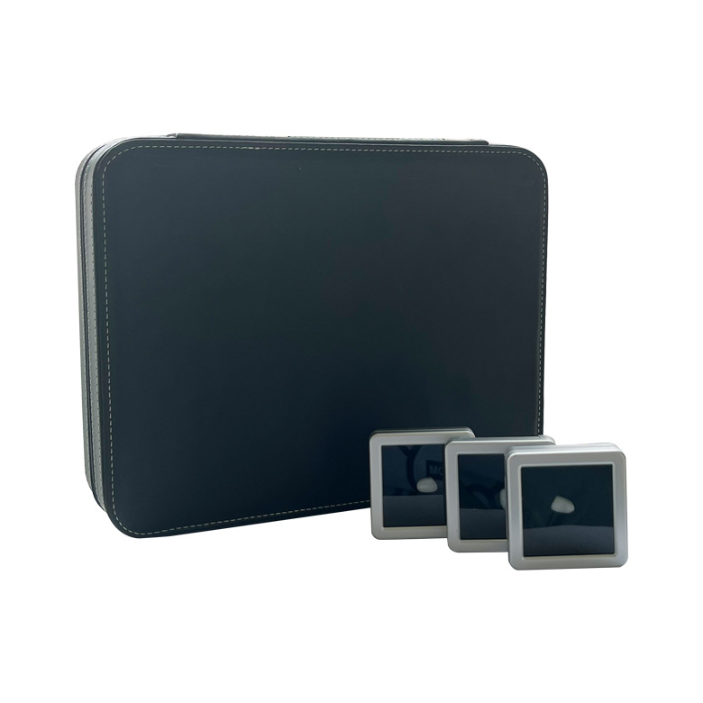 Caja de muestras de carillas dentales totalmente cerámica, portátil, con estuche de cuero con cremallera.