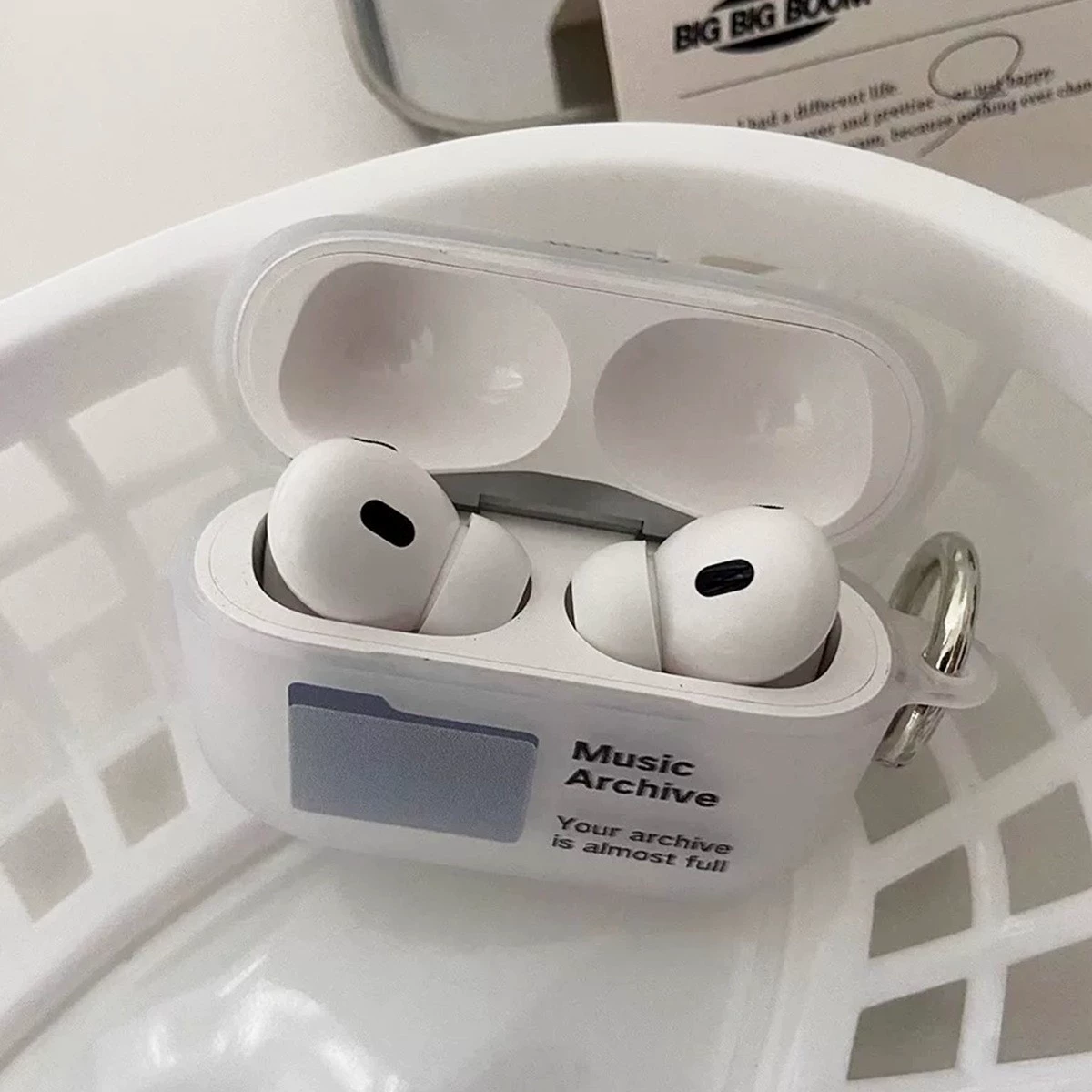 Protective case Apple AirPods, cartoon transparent folder design with keyring — fits multiple models