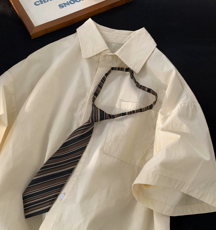 Brown Japanese shirt, uniform, with short sleeve, oversize