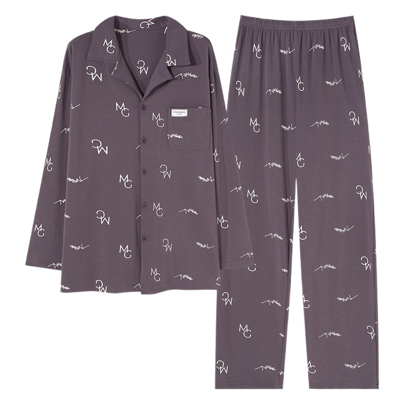 Pijamas de los hombres de primavera y otoño 100% algodón pantalones de manga larga delgada más tamaño de los hombres de alto grado traje de desgaste para el hogar