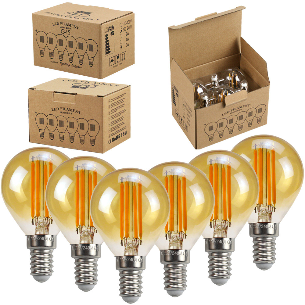 Bombillas LED Edison Retro con Filamento, Base de Rosca G45E27E26E14E12, para Iluminación Transfronteriza