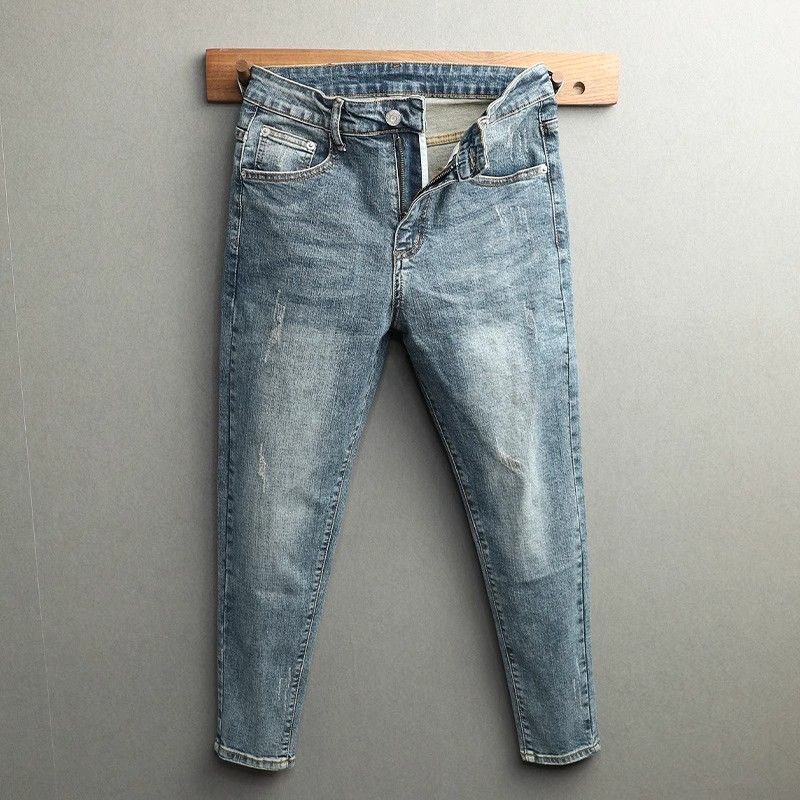 Ankle-length Pants Men's Jeans Slim-fit Feet Korean Fashionable 2024 Spring and Autumn All-match Blue Youth Popular High-end