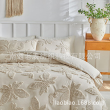 老表跨境外贸批发供货亚马逊床上用品剪花簇绒3D凸起蝴蝶树叶被套