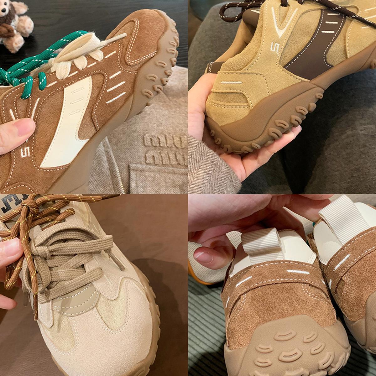 Versión de piel de vaca de la uva de la misma nicho de moda zapatos de doble cordón de color de base gruesa aumento de altura zapatos deportivos casuales zapatos de mujer