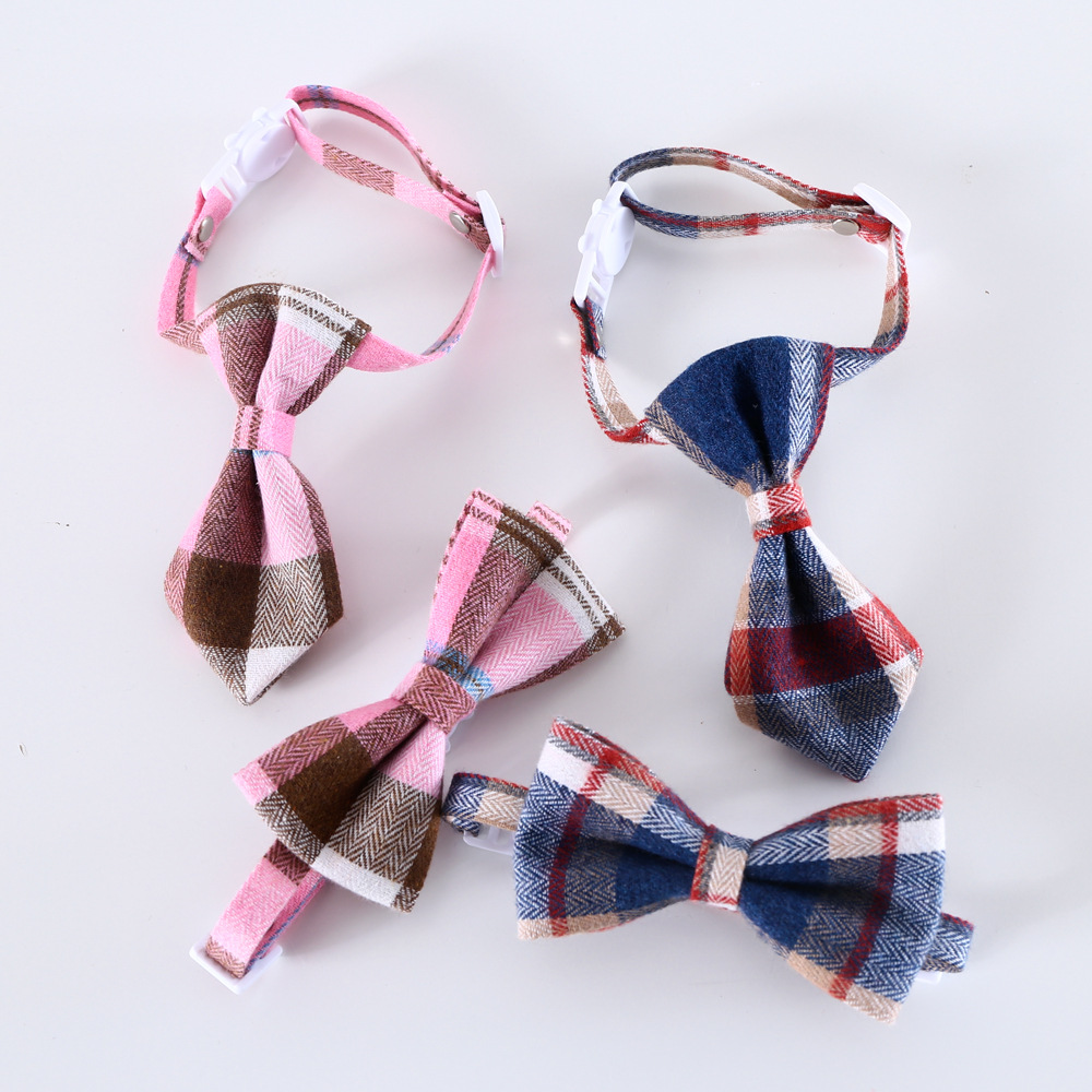 Pet Jeans Plaid británico corbata collar ajustable gato perro conejo anti-asfixia accesorios de corbata