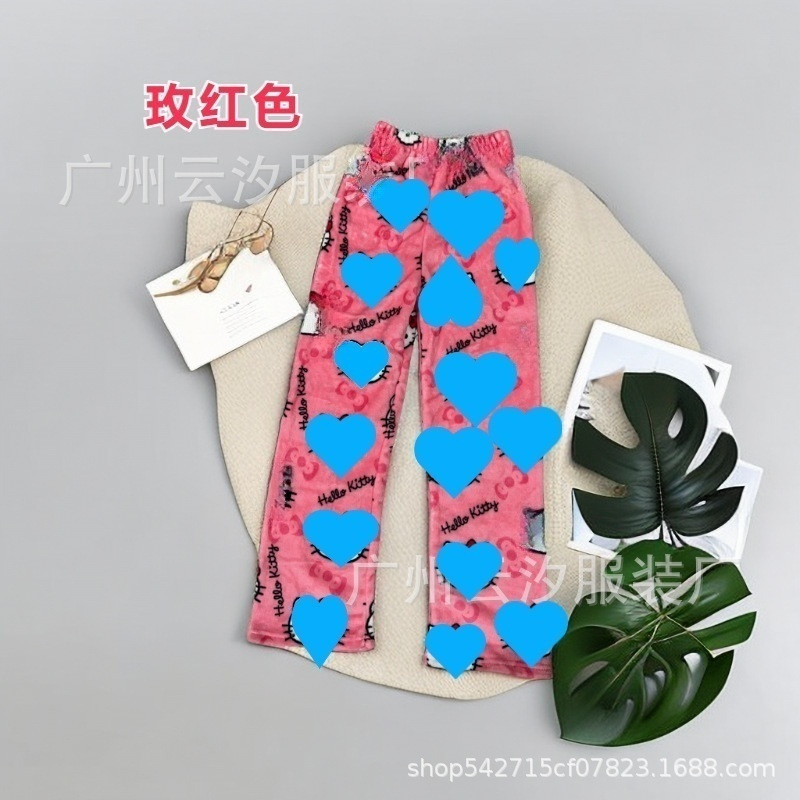 Comercio exterior Año Nuevo Navidad dibujos animados KT gato pijama pantalones gruesos de las mujeres Otoño e Invierno Polar forrado cálido casual casa pantalones de franela