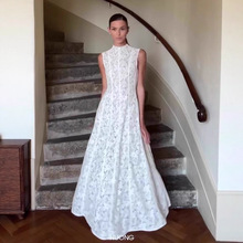 欧美跨境外贸女装2025新款无袖半高领高腰气质性感镂空蕾丝连衣裙