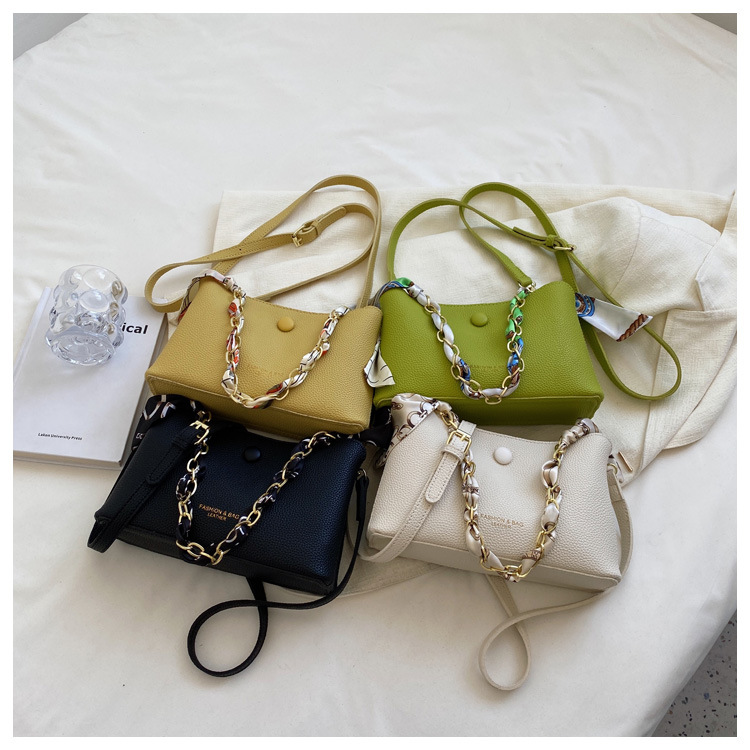 Solid Color Fashion Shopping Artificial Leather Chain Magnetic Snap Square Black White Yellow Shoulder Bags display picture 2