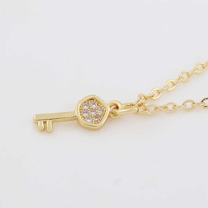 Fashion Key Copper Necklace Inlaid Zircon Copper Necklaces