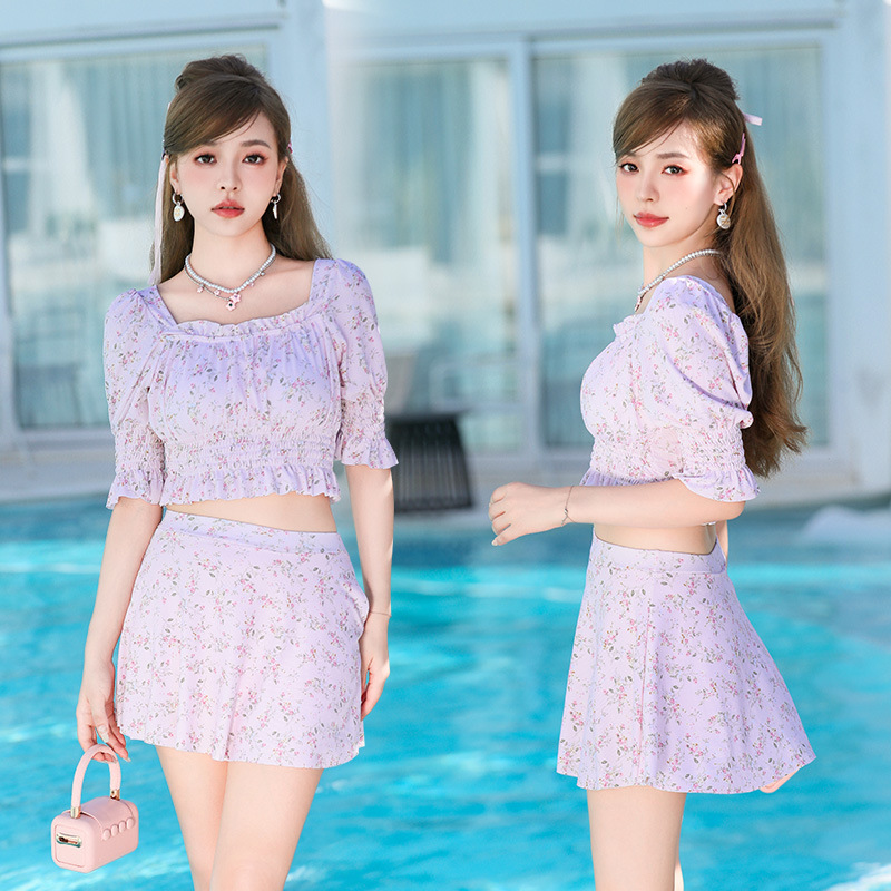Bañador de mujer nuevo nicho de alta sensación falda de flores cortadas cintura delgada in style girly moda de vacaciones trajes de baño