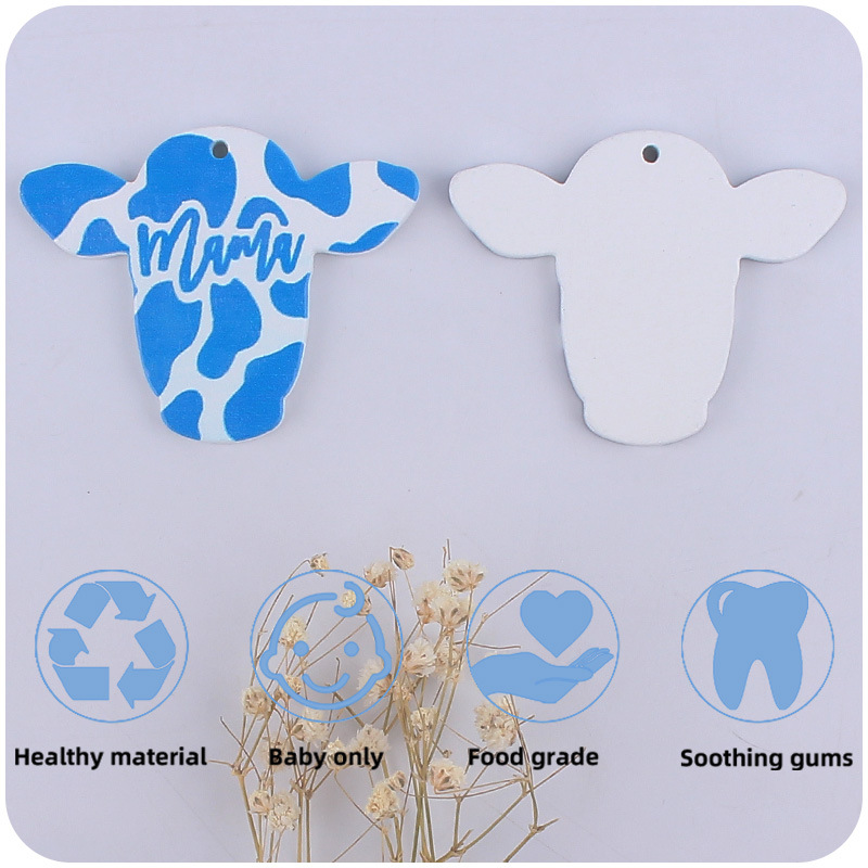 Nueva MAMA de madera cabeza vaca estilo Occidental llavero colgante creativo DIY animal la historieta Accesorios