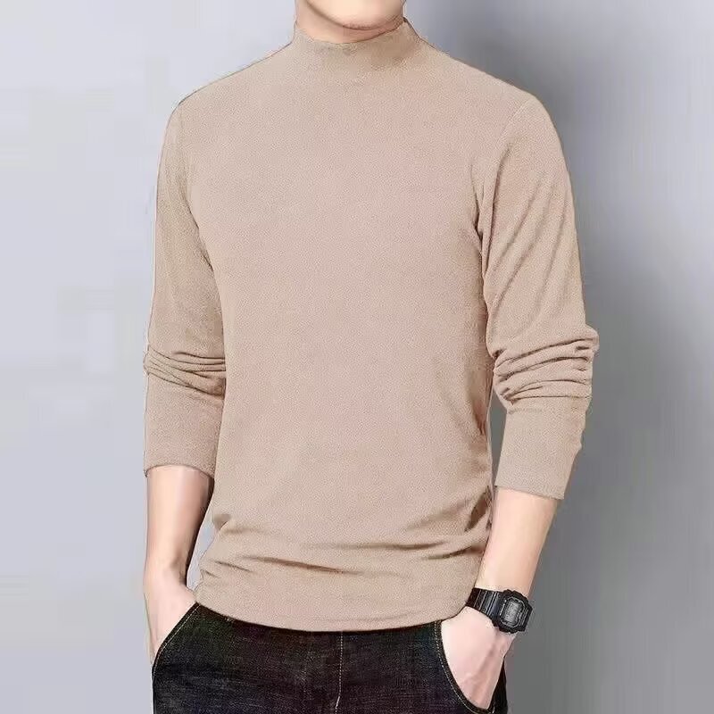 Thermal Underwear with Fleece Lining, Thickened Men's Base Layer, Half-High Collar Long-Sleeve T-Shirt, Solid Color Autumn Top for Men Thermal Underwear with Fleece Lining, Thickened Men's Base Layer, Half-High Collar Long-Sleeve T-Shirt, Solid Color Autumn Top for Men